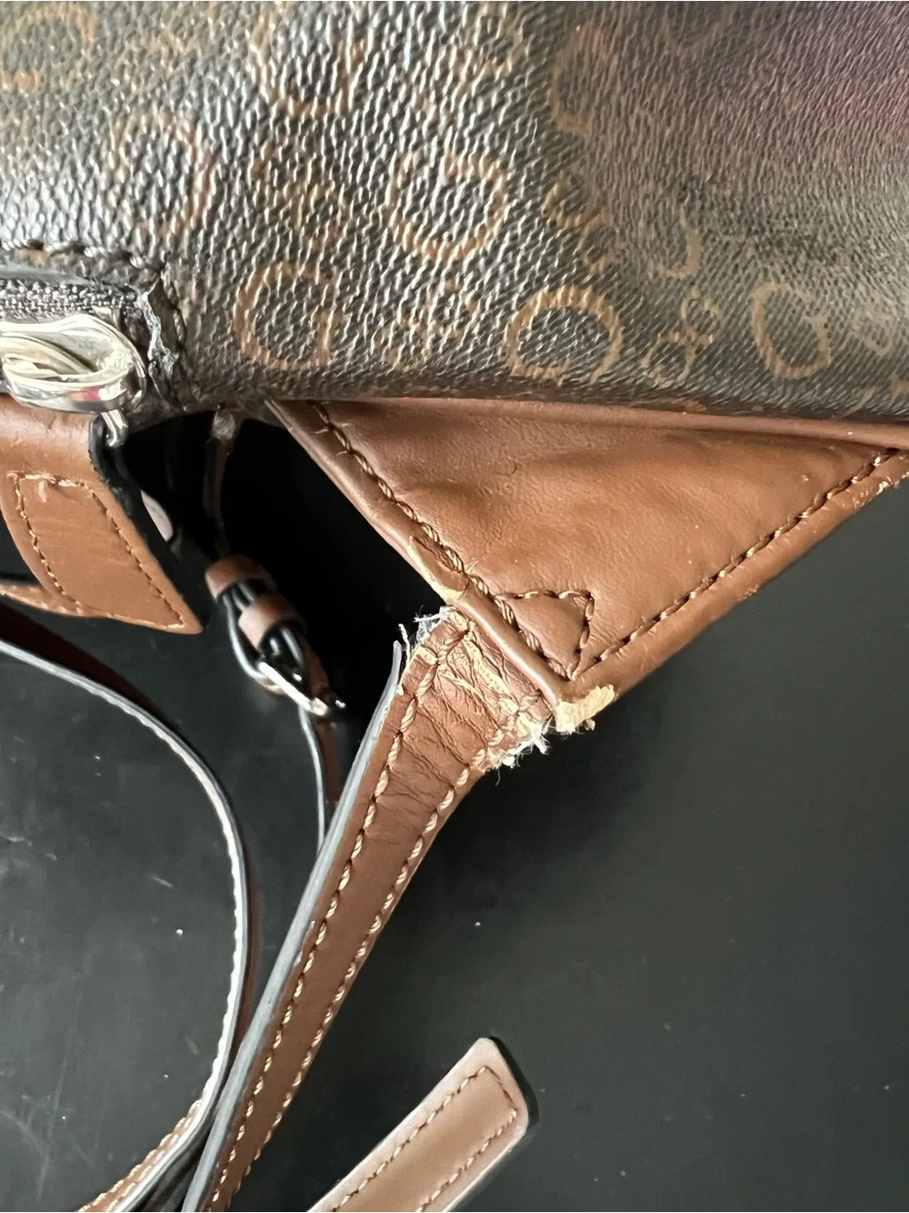 GUESS Two-Tone Logo Mini Backpack in Dark Brown and Tan